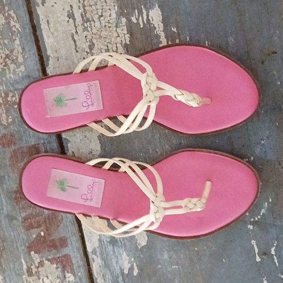 Lilly Pulitzer Shoes - Lilly Pulitzer leather Braided White & Pink Sandals Thongs 6.5 Italy Spring